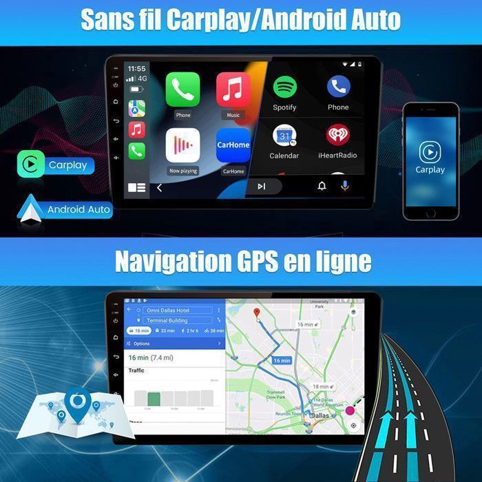 Autorradio AWESAFE Android 13 de 2 GB + 32 GB para Peugeot 2008 (2013-2020) con pantalla táctil de 10 pulgadas, GPS, Bluetooth, FM, SD y RDS.