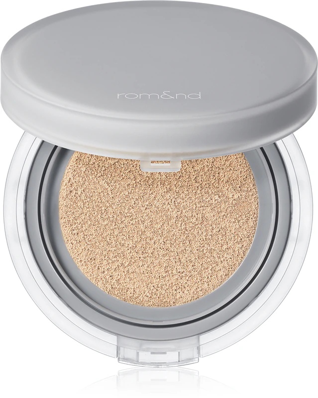 „rom&nd Nu Zero Cushion“ lengvas apsauginis makiažo pagrindas su kempine ir spindesio efektu