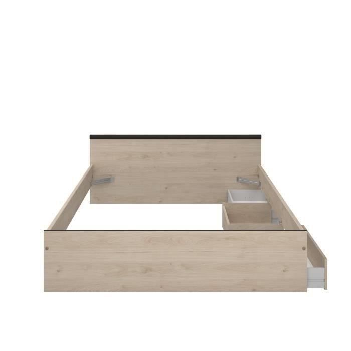 Cama industrial para adultos PARISOT ZODIAC - 140 x 190 cm - Acabado en roble y negro