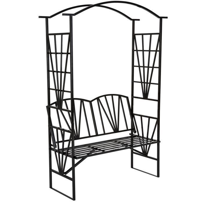 Arco de jardín - TECTAKE - Arco de jardín de acero para plantas trepadoras y rosales con banco 210 cm x 114 cm - Negro