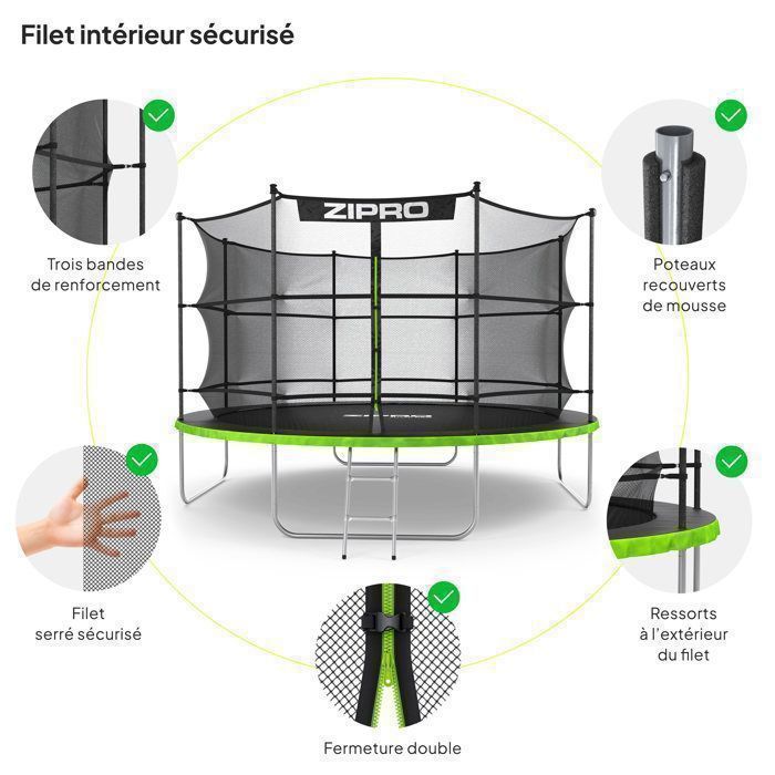 Outdoor trampoline - ZIPRO - Jump PRO - 12 ft Round Ø 374 cm - Maximum load 150 kg - Safety net