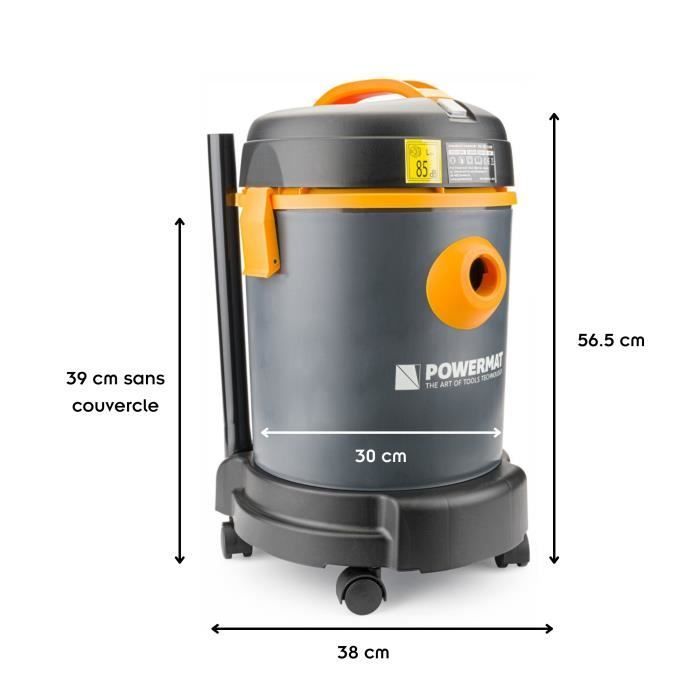 Multifunctionele industriële stofzuiger voor nat en droog gebruik - POWERMAT - 1600 W - Ideaal voor het reinigen van vijvers - 25 L