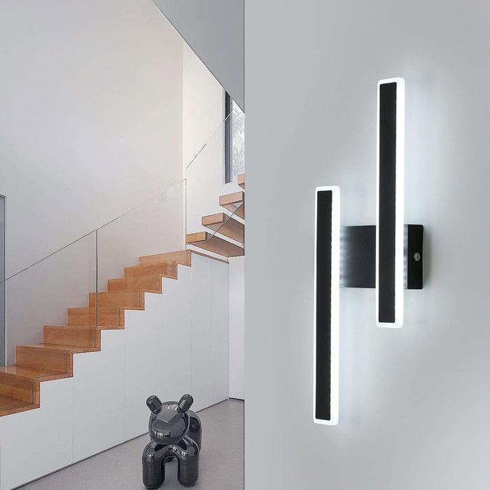 Aplique de pared LED DELIPOP de 32 W, 3600 lúmenes y 6500 K: luminaria moderna de color negro para dormitorio, sala de estar, escalera y pasillo.