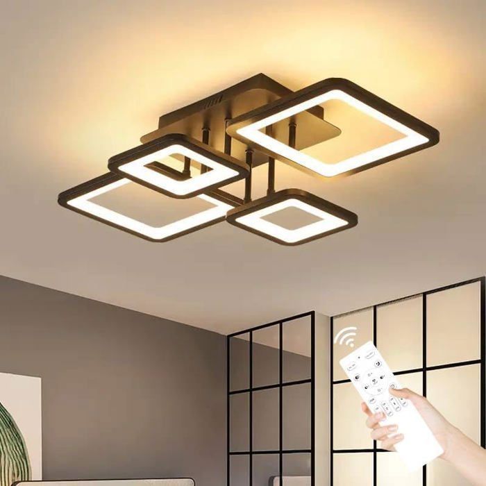 Dorlink Plafonnier LED 4 Têtes 54W Noir – Moderne & Dimmable avec Télécommande convient pour chambre salon Salle à manger