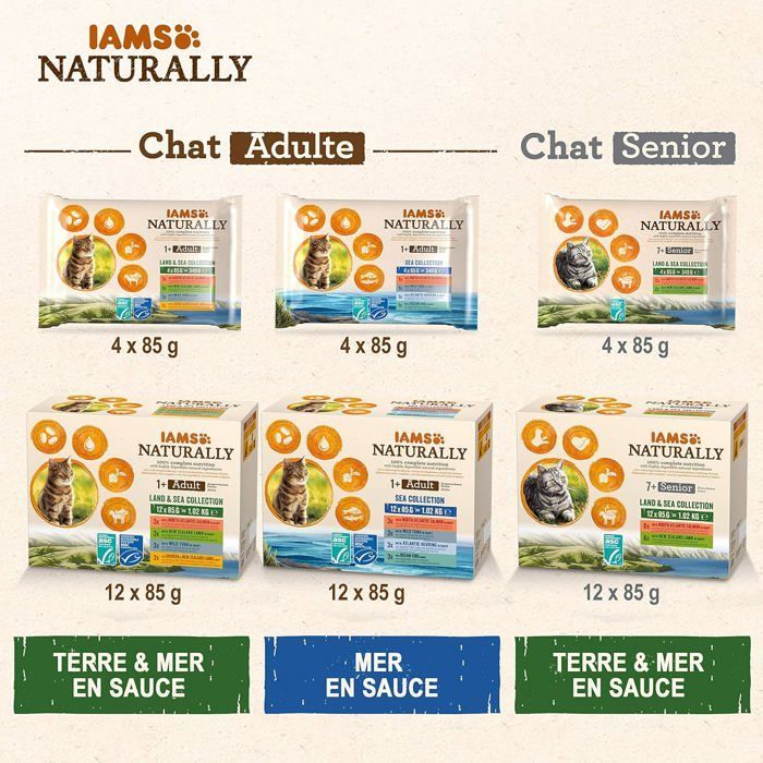 Nourriture humide pour chat senior - ESTAMPILLE - 12 sachets fraîcheurs - Collection Terre & Mer - Sans sucre ajouté