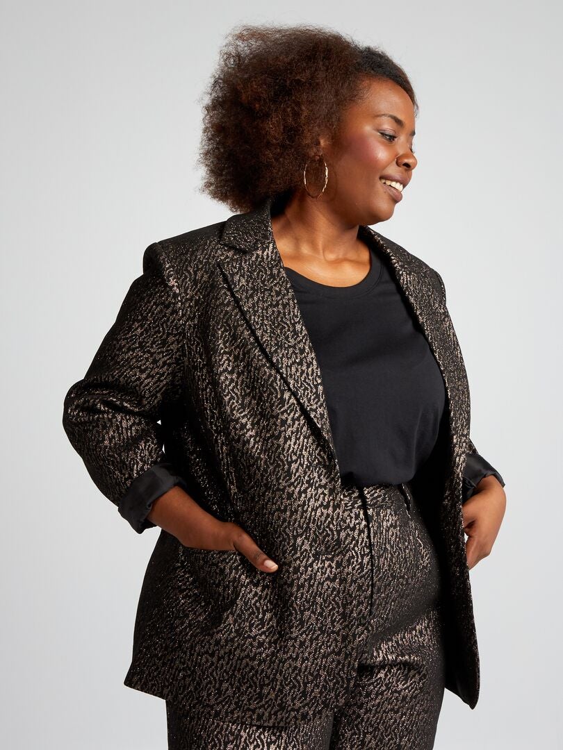 Blazer de alfaiataria com estampa de zebra em jacquard - PRETO