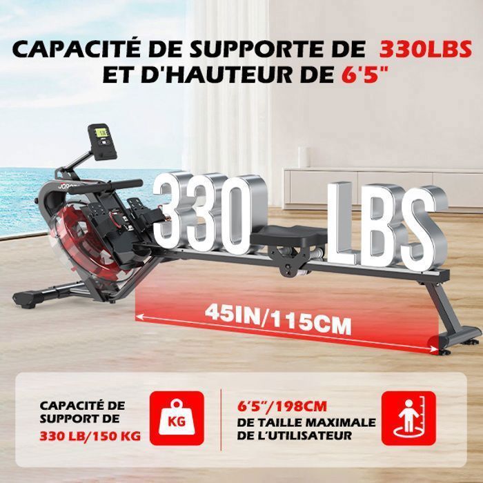 JOROTO MR26 Water Rower, 14L Water Tank, 50° Tilting Angle, 12 Enlarged Blades with LCD Screen, Bluetooth and App, Vertical Storage