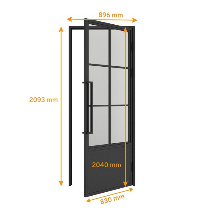 Schulte loft-style interior glass door, 83x204cm, hinged glass door, workshop style, black base, 6 panes, right-hand opening