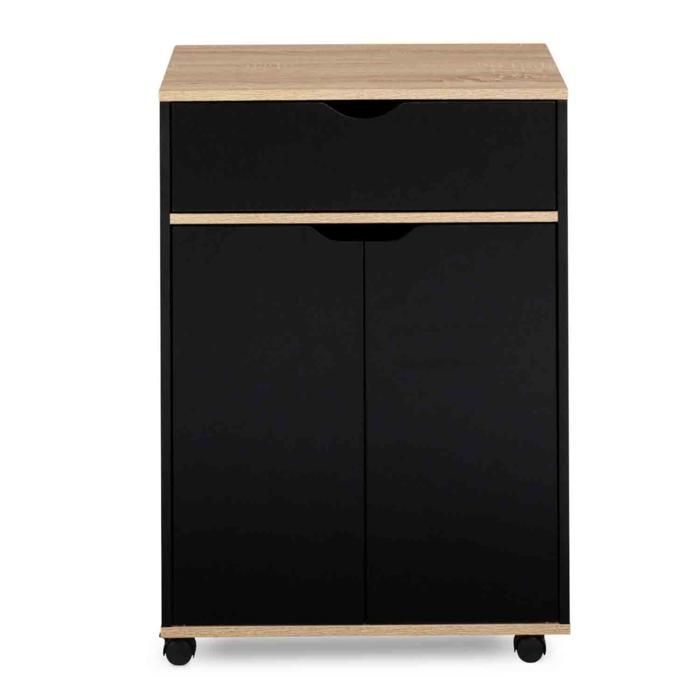 IDMARKET Desserte de cuisine COSY placard avec tiroir bois noir et plateaux façon hêtre L.60 CM