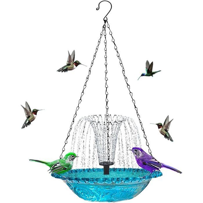 Fontaine Solaire Oiseaux Suspendue – Abreuvoir Décoratif pour Jardin, Balcon et Terrasse – Bain pour Colibris Inclus bleu NICHOIR