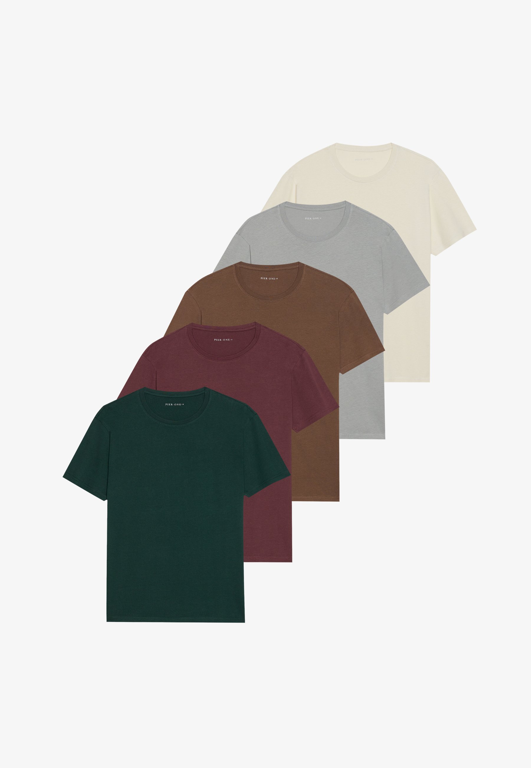 Lot de 5 t-shirts basiques Pier One - bordeaux/gris clair/marron