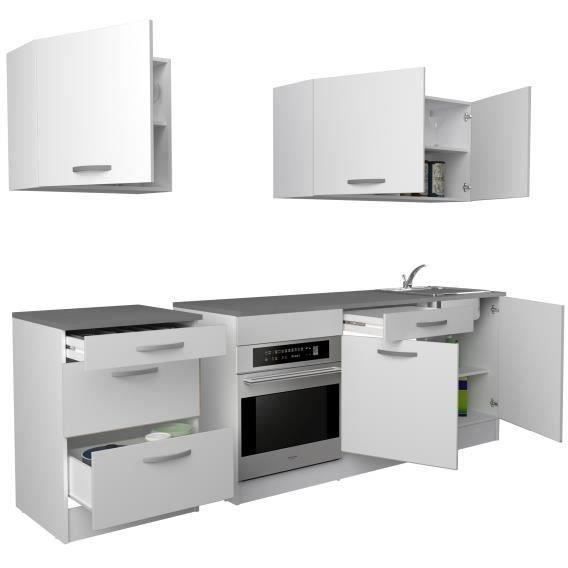 Cocina completa OSLO - 240 cm de ancho - Blanca - Encimera incluida