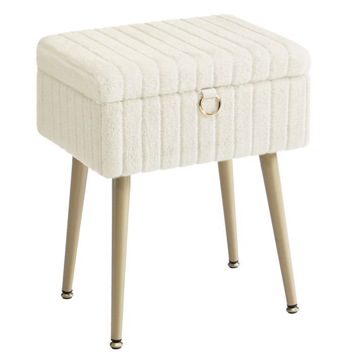 Taburete para tocador con almacenamiento, patas de metal, color blanco crema - SONGMICS