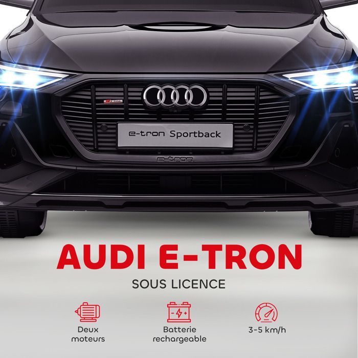 Coche eléctrico - HOMCOM - Audi e-tron Sportback infantil con licencia, 12V, control remoto, faros LED, MP3, USB - PP - negro