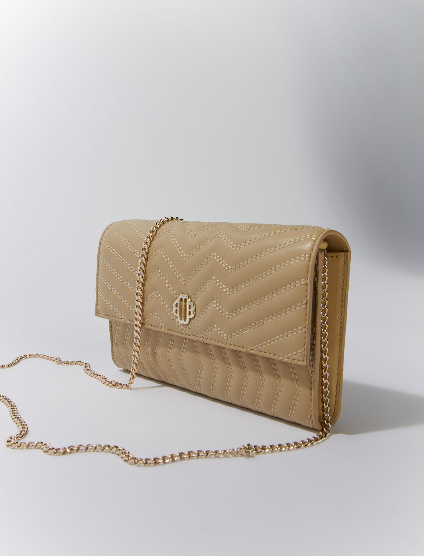 Leren portemonnee met ketting - Beige