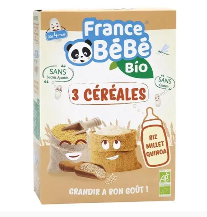 France Bébé Nutrition 3 Céréales en Poudre Riz Millet Quinoa +4m Bio 200g