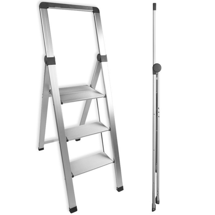 Taburete plegable de aluminio de 3 peldaños - Ultraligero, ahorra espacio, antideslizante