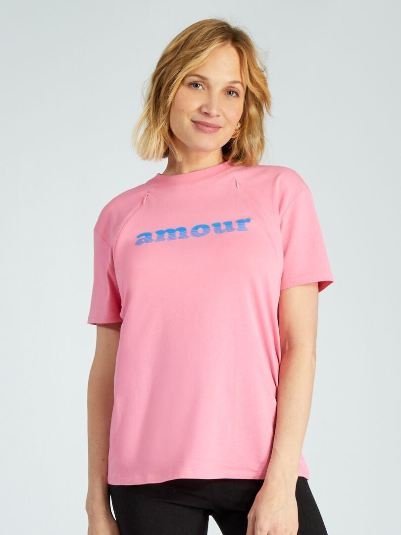 Camiseta de amamentação com aberturas de ventilação - ROSA