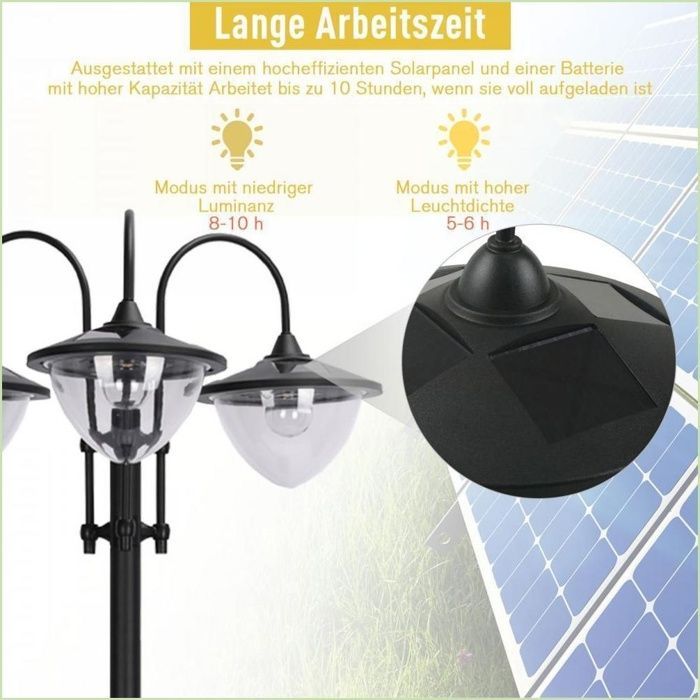 Set de 3 lanternes solaires Outsunny - Lampe de sol jardin rustique pot à fleurs IP44 Noir