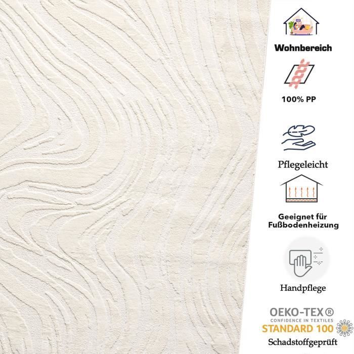 Wohnzimmerteppich - VIMODA - 3D-Wellen-/Berber-Motiv - Creme/Grau/Anthrazit - 80 x 150 cm