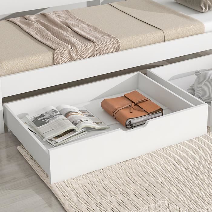 Letto estraibile per bambini con contenitore, 2 posti - Con 2 cassetti - Struttura in legno massello - Bianco