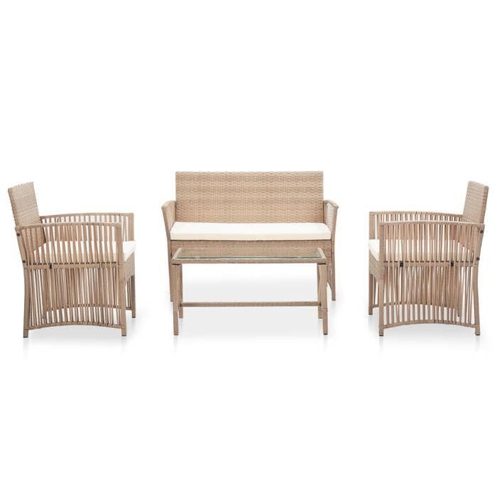 Gartenlounge-Set Zitrone, 4-teilig - mit Kissen - Beige, Kunstharzgewebe - 80 x 45 x 40 cm 46436