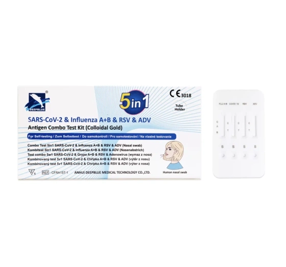 Deepblue Combo domowy test antygenowy 5w1 na COVID-19   Grypa A B   RSV   Adenowirus