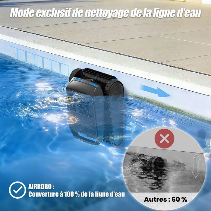 Robot de piscine AIRROBO CP400 Lite, Nettoyage Fond/Parois/Ligne d’Eau, Aspirateur de Piscine sans Fil, Autonomie de 150 min