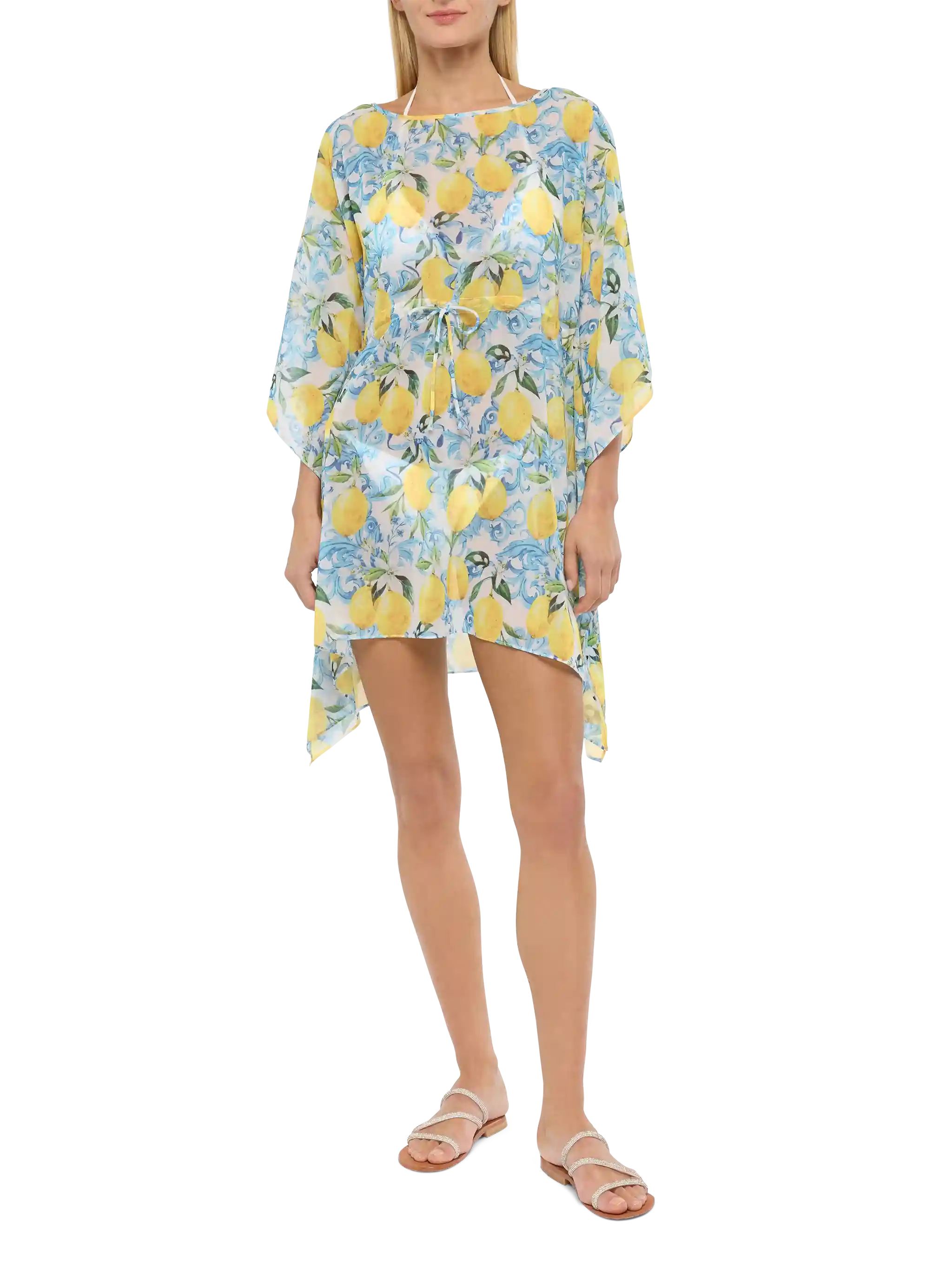 Iria kaftan van katoen en zijde met majolica-print.