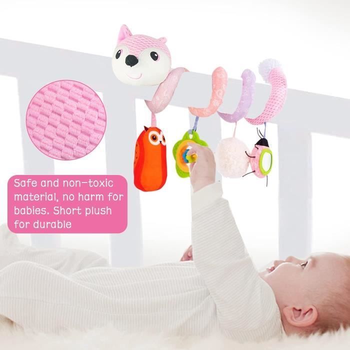 Spirale attività per neonati, giocattoli per neonati, si appende al passeggino, al seggiolino auto o alla culla, regalo per neonati da 0 mesi in su, volpe - rosa