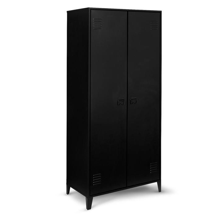 IDMARKET Armoire vestiaire penderie ESTER 2 portes métal noir design industriel