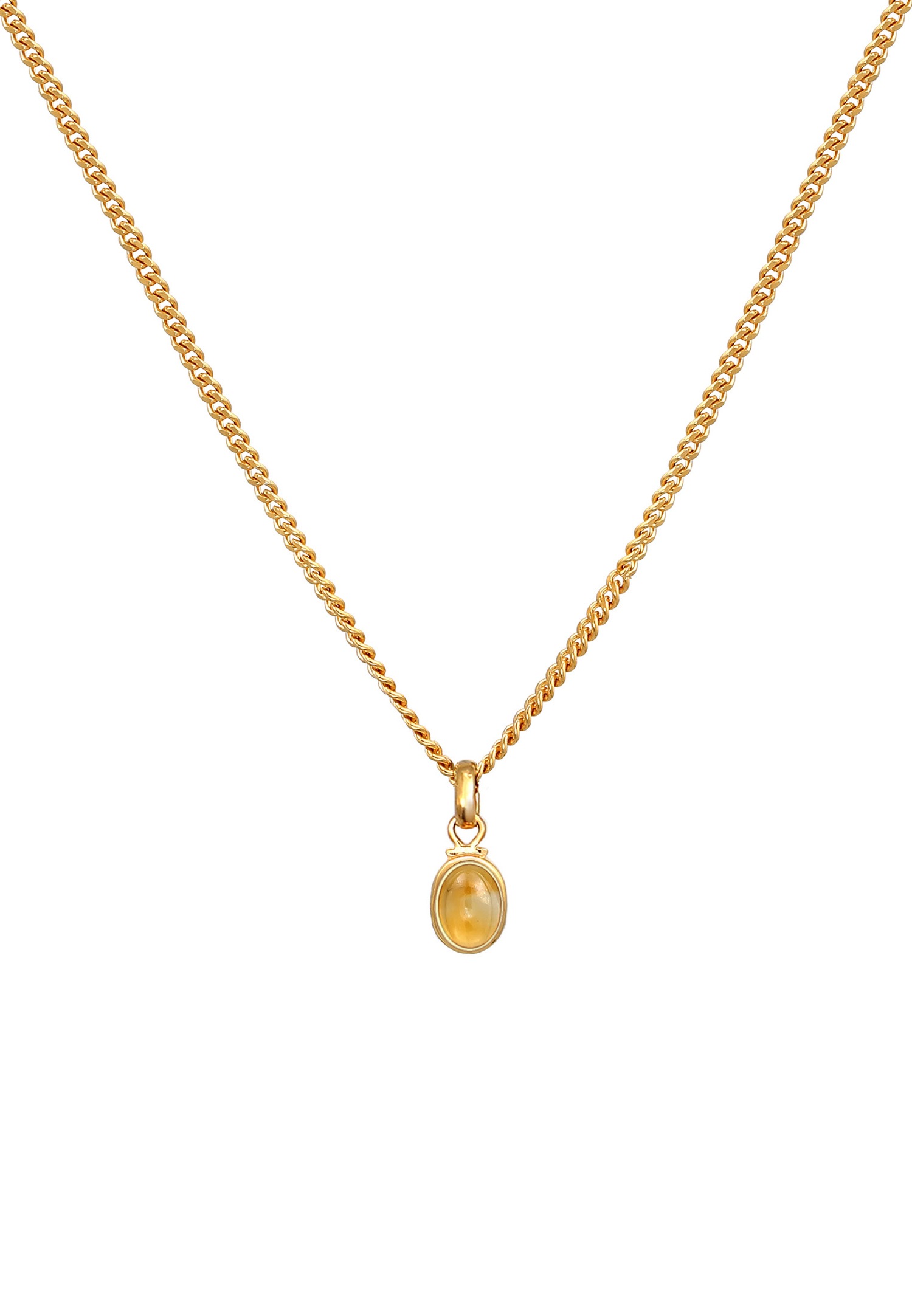 Elli PREMIUM Pendentif pour dames en pierre cabochon ovale classique avec citrine en argent sterling 925 plaqué or