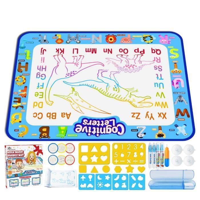 Tapis Dessin Enfant - Aquadoodle - Graffiti - 30pcs - 100*80cm - Couleurs Bleu Jaune Vert Rose