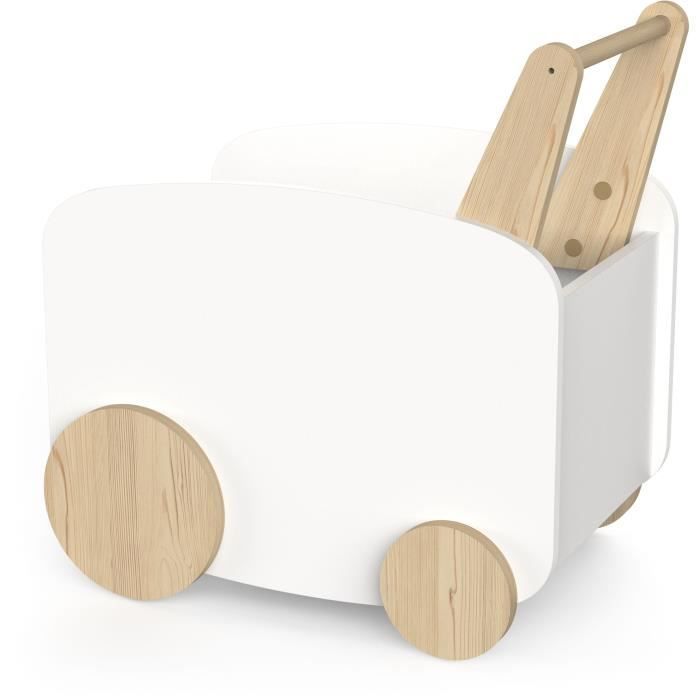 Carro de almacenamiento con ruedas - FIRMIANA - Estilo escandinavo - Blanco mate / Roble Kronberg - 49,8 x 35 x 52,5 cm - DEMEYERE