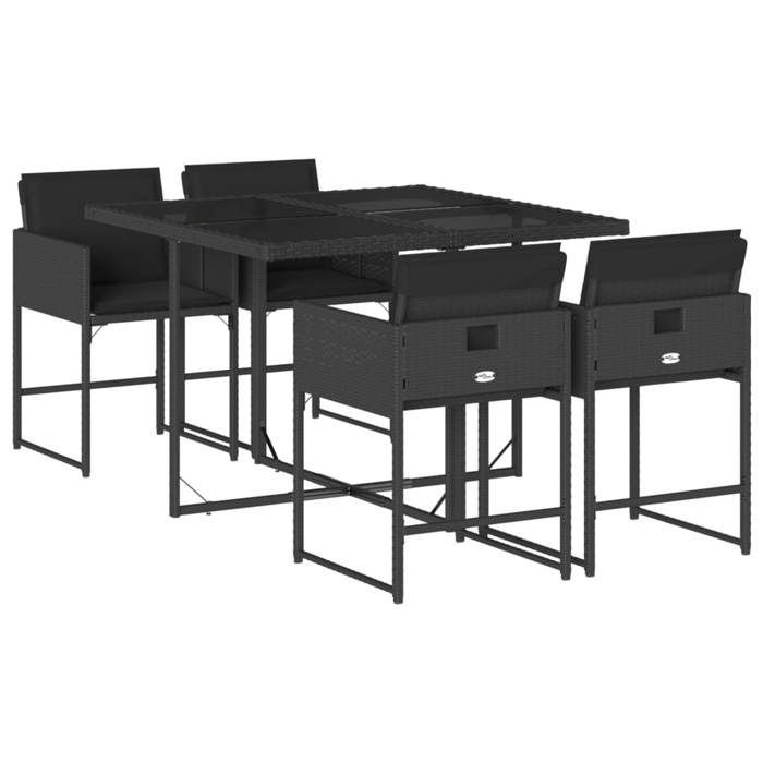 89881926& Ensemble repas de jardin coussins 5 pcs,Table de jardin et 4 chaises - Noir Résine tressée