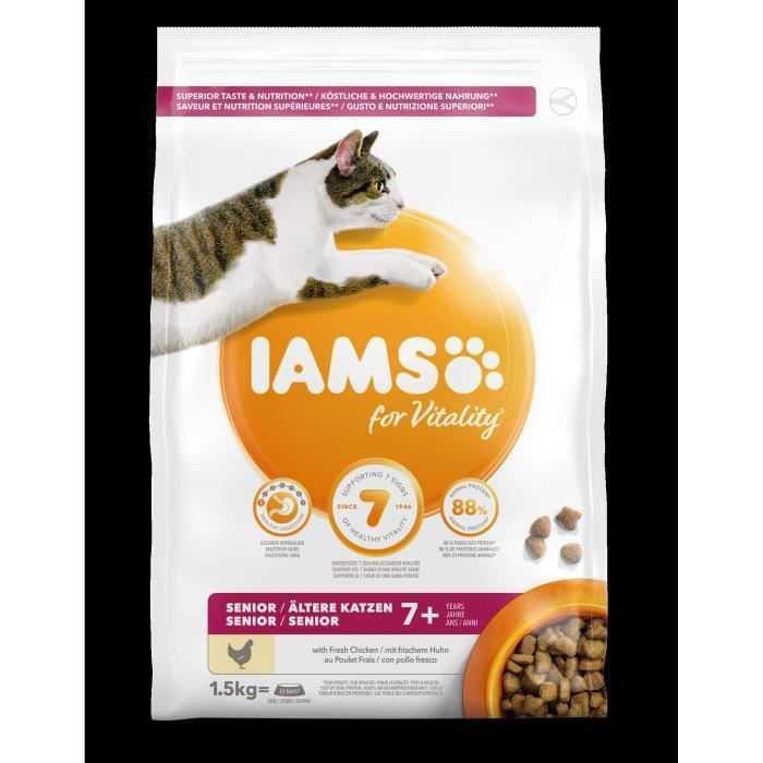 IAMS Vitality Premium Senior Kattemat - Fremmer lang levetid - Med fersk kylling - GMO-fri - 1,5 kg