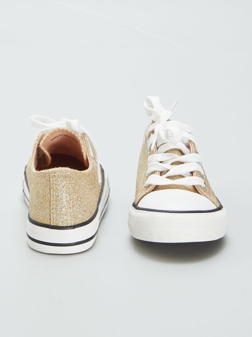 Lage canvas sneakers met pailletten - BEIGE