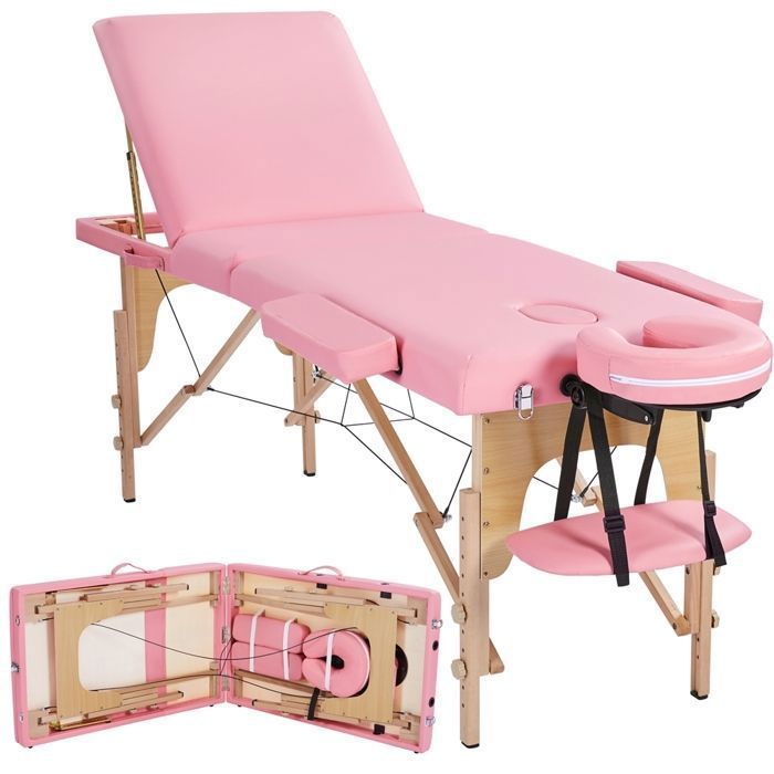 Lettino da massaggio pieghevole - 3 sezioni - Portata massima 250 kg - Rosa - Altezza regolabile 213 x 82 cm - Yaheetech