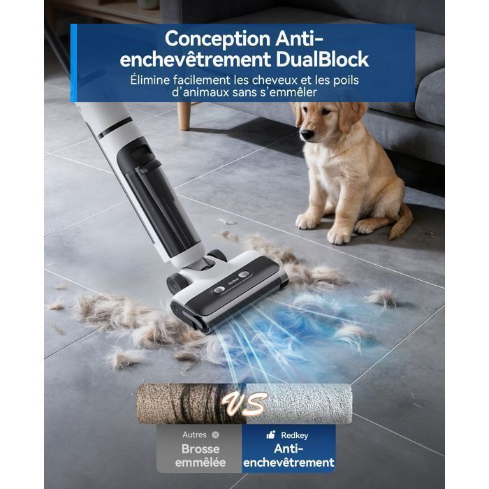 Redroad H13 Cordless Vacuum Cleaner and Mop - 23000Pa, 75-Minute Runtime, Self-Cleaning, Anti-Tangle, OLED Screen, for Hard Floors - White