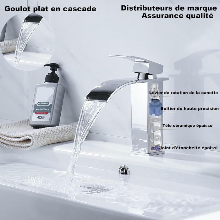 Grifo de baño - Grifo mezclador para lavabo - con líneas de agua fría y caliente, acero inoxidable 304, acabado cromado G3/8