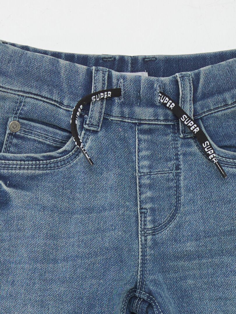 Calça jeans com cintura elástica e cordão - azul