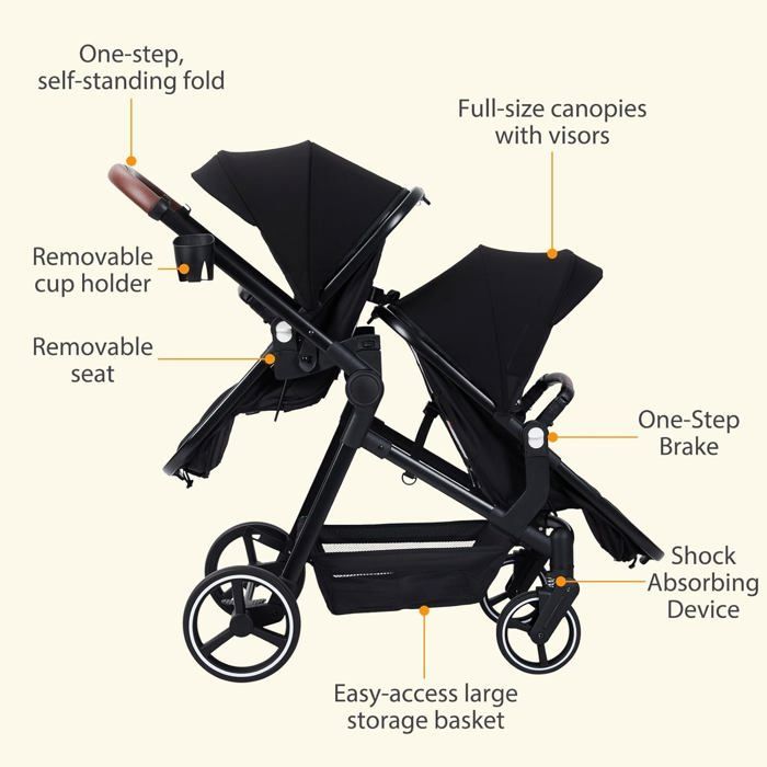 Cochecito doble ligero, carrito de viaje plegable, cochecito tándem compacto con asientos reversibles, capazo para bebé, para bebés de 0 a 36 meses.