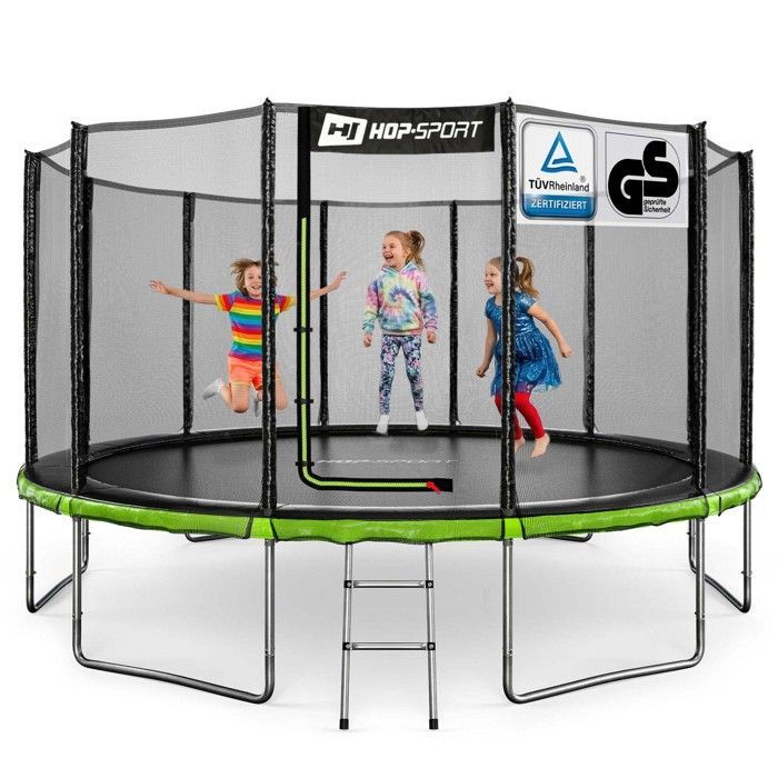 Hop-Sport Trampoline Rond pour Enfants 427cm, Kit Complet Jardin, Filet de sécurité Extérieur, Max. 150kg, Certificat TÜV/GS