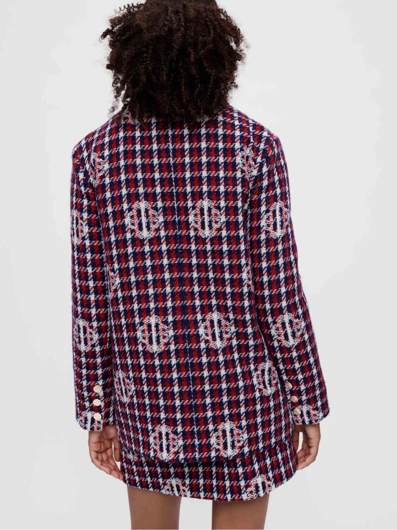 Jachetă Clover jacquard în carouri - Bleumarin/Roșu