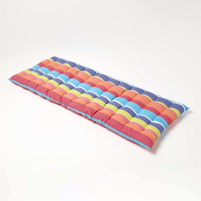 Cojín para banco de jardín - HOMESCAPES - Rayas multicolores - 108 x 42 x 5 cm - Alfombra - Algodón y poliéster - Exterior