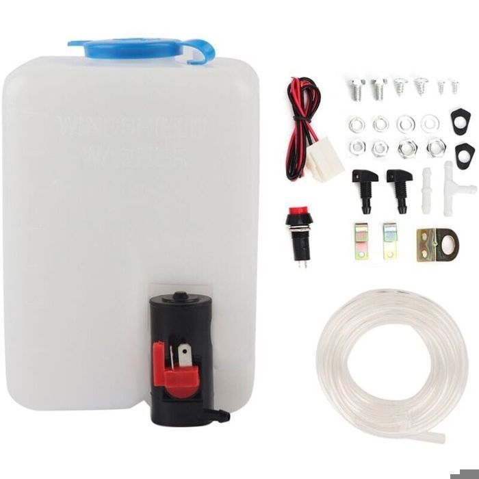 Kit universal para limpiaparabrisas - PZCC - Bomba de limpieza de 12 V - Depósito de 1,8 L - Fácil instalación - Tubo de goma