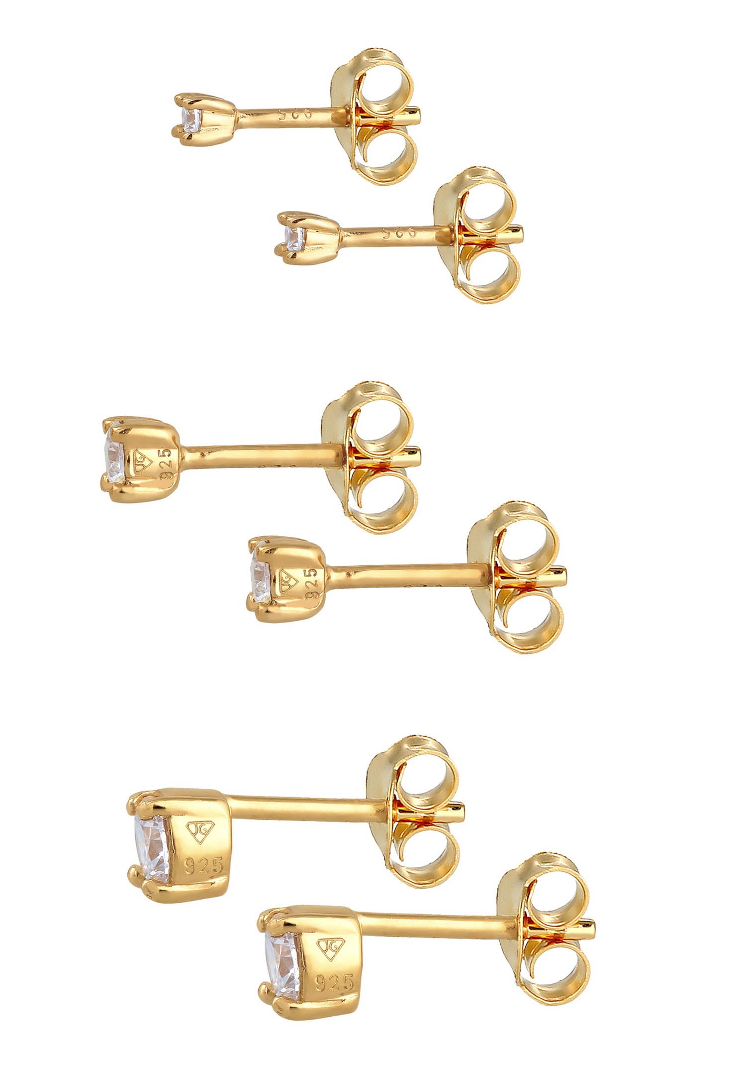 Elli Set de 3 clous d'oreilles pour dames avec zirconium en argent 925 Sterling