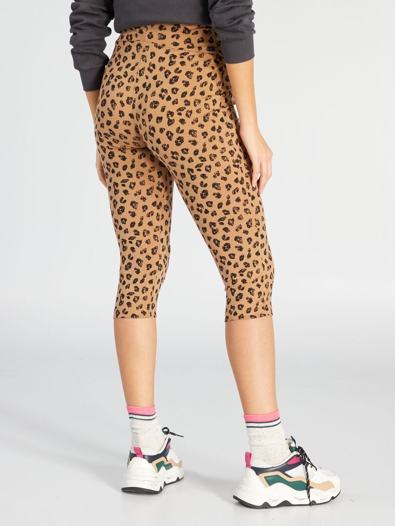 Calça de ciclismo para gestantes com estampa de leopardo - MARROM