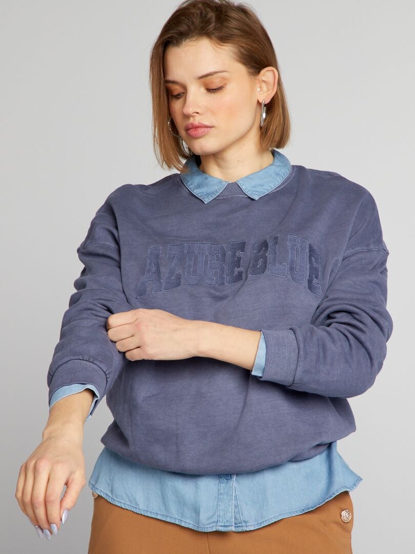 Sweatshirt van vervaagde fleecestof - BLAUW