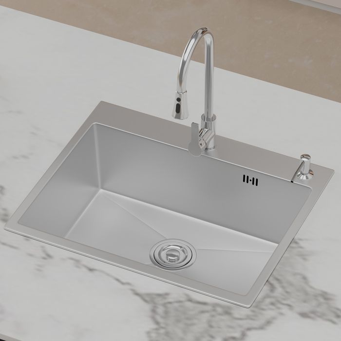 Fregadero de un solo seno - MOCOERL - Modelo no especificado - Acero inoxidable - 55x45x22 cm - Dispensador y cesta